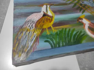 Oleo sobre lienzo faisanes dorados