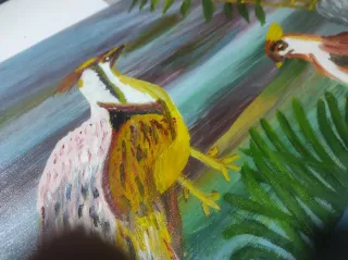 Oleo sobre lienzo faisanes dorados