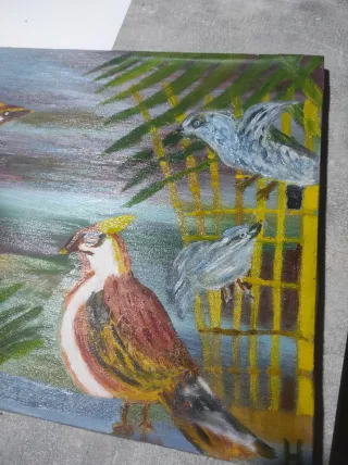 Oleo sobre lienzo faisanes dorados