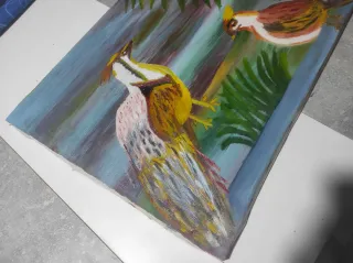 Oleo sobre lienzo faisanes dorados