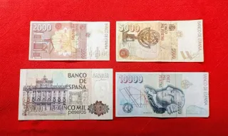 4 Billetes España 10000, 5000, 2000 Pesetas
