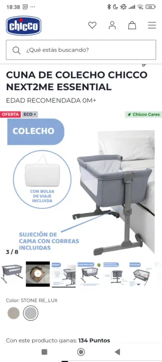 Cuna de colecho Chicco Next2me con complementos.