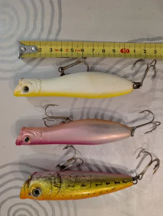 3 señuelos de pesca tipo Popper