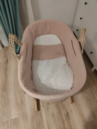 Moisés Cuna Bebé Mimbre Rosa Ligero