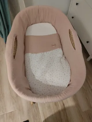 Moisés Cuna Bebé Mimbre Rosa Ligero