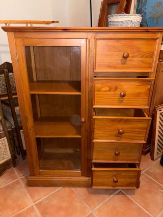 Mueble Vitrina Cajonera Madera
