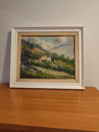 Dos cuadros al oleo,con marco pintado blanco