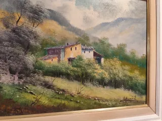 Dos cuadros al oleo,con marco pintado blanco