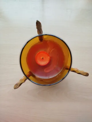 Candelabro de cristal y madera vintage