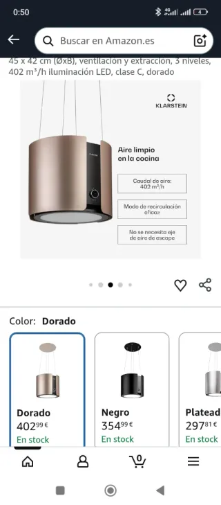 Campana extractora dorada ,comprada en noviembre 2