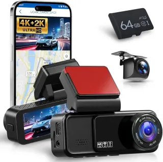 Dashcam 4K+2K Coche Delantera y Trasera WiFi GPS