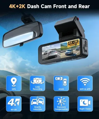 Dashcam 4K+2K Coche Delantera y Trasera WiFi GPS