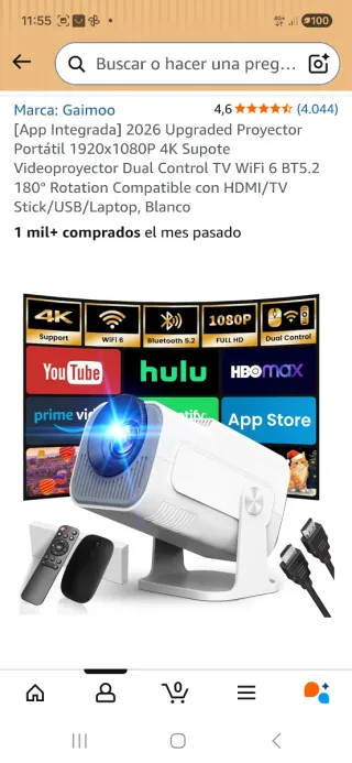 Proyector Gaimoo Portátil 1080P 4K Blanco