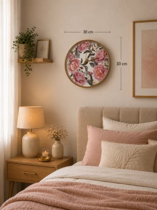 Reloj de Pared Dorado Flores Rosas Nuevo