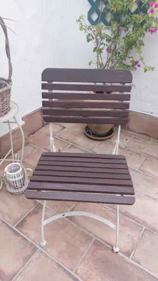sillas de jardín plegables de forja y madera teka
