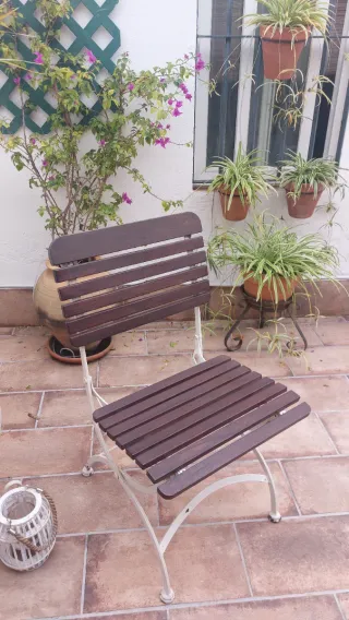 sillas de jardín plegables de forja y madera teka