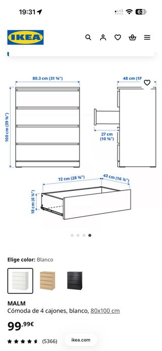 Cómoda Ikea malm blanca