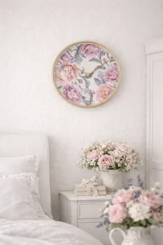 Reloj de Pared Dorado Flores Rosas nuevo