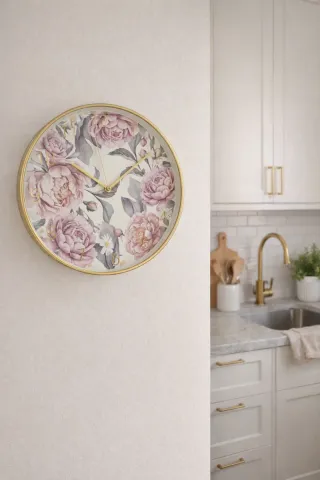 Reloj de Pared Dorado Flores Rosas nuevo