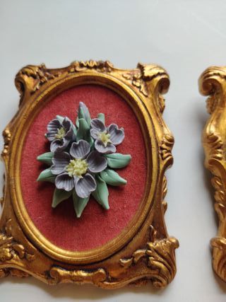 Lote 4 mini cuadros florales vintage en relieve