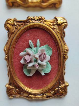 Lote 4 mini cuadros florales vintage en relieve