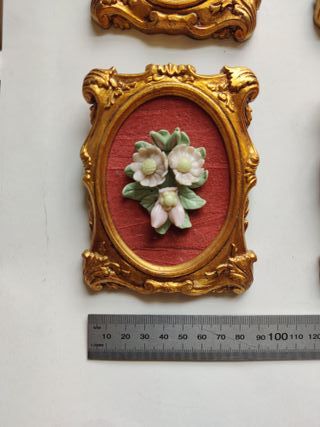 Lote 4 mini cuadros florales vintage en relieve