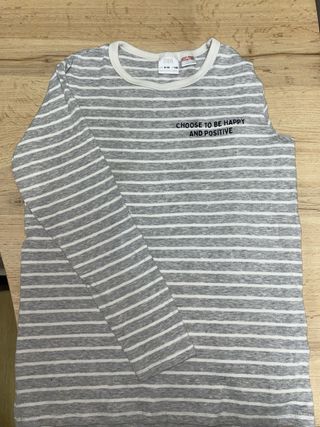 Pijama Zara niña rayas gris y blanco T.9-10