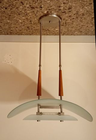 Lámpara Comedor de acero, com madera i cristales