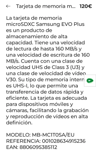 Tarjeta MicroSD Samsung EVO Plus 1TB + Adaptador