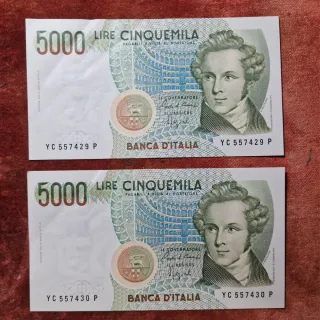 2 Banconote 5000 Lire Banca d'Italia