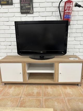 Mueble TV madera y blanco
