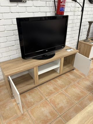 Mueble TV madera y blanco