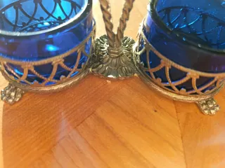 Saliera doppia vintage vetro blu cobalto