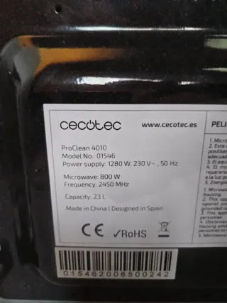 Microondas Cecotec ProClean 4010.