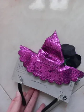 Cerchietto con cappello strega viola e nero