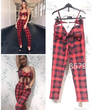 Conjunto Mujer Cuadros Rojo y Negro