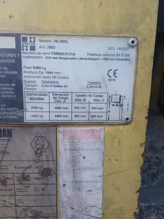 Carretilla Hyster 6000 kg anio 2003