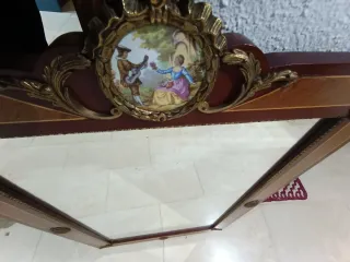 Espejo antiguo marco madera maciza, incrustaciones