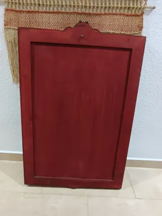 Espejo antiguo marco madera maciza, incrustaciones