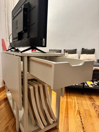 Mesa plegable blanca 6–8 persona con cajón lateral