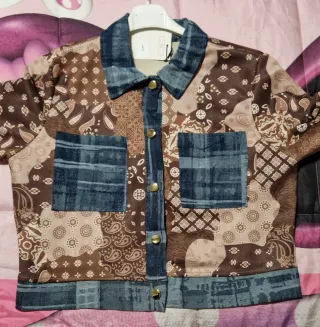 Giubbino donna patchwork blu e marrone