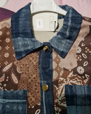 Giubbino donna patchwork blu e marrone