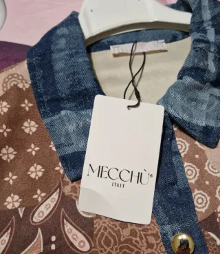 Giubbino donna patchwork blu e marrone