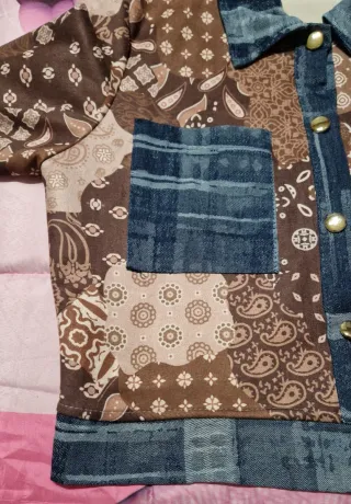 Giubbino donna patchwork blu e marrone