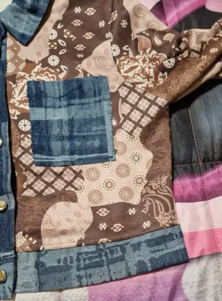 Giubbino donna patchwork blu e marrone