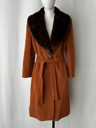 Cappotto in lana mohair con colletto in pelo chic vintage