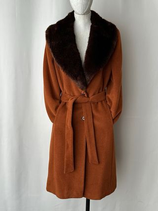 Cappotto in lana mohair con colletto in pelo chic vintage