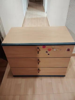 Cómoda 3 cajones madera y azul