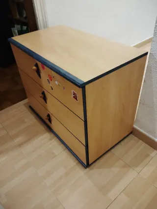 Cómoda 3 cajones madera y azul