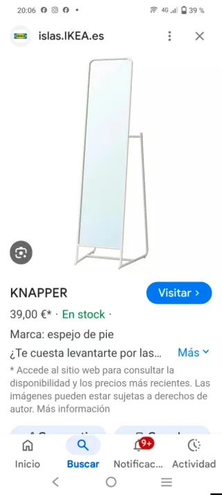 Espejo de pie KNAPPER IKEA blanco